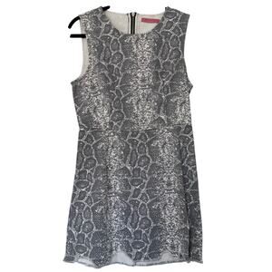 Signature8 (M) Snakeskin Denim Mini Dress- High Neck, Frayed Hem White/Gray